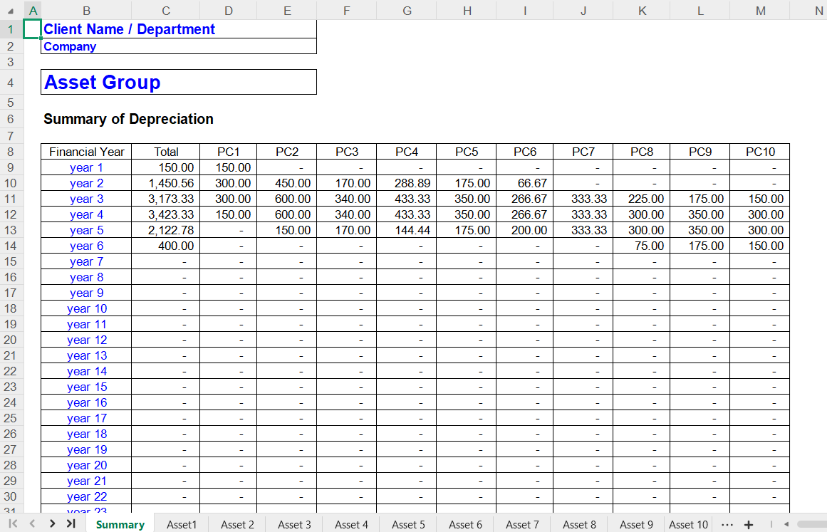 Fixed Asset Register Spreadsheet Template