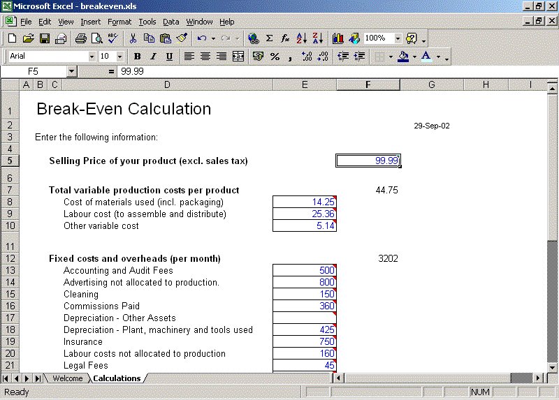 Break Even Calculator Spreadsheet