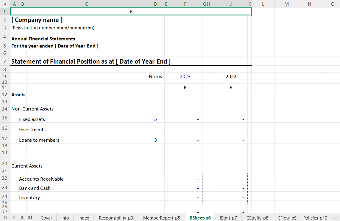 Annual Financial Statements for a Company Spreadsheet