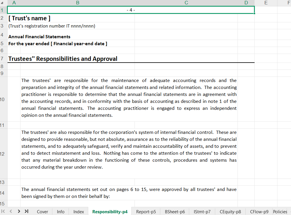 Annual Financial Statement for a Trust Spreadsheet