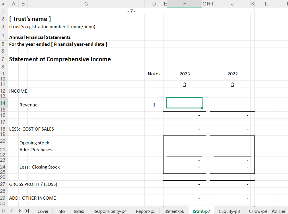Annual Financial Statement for a Trust Spreadsheet