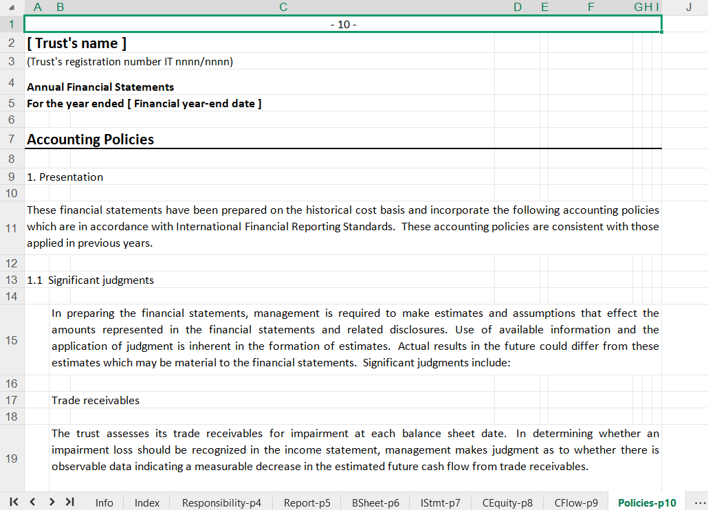 Annual Financial Statement for a Trust Spreadsheet