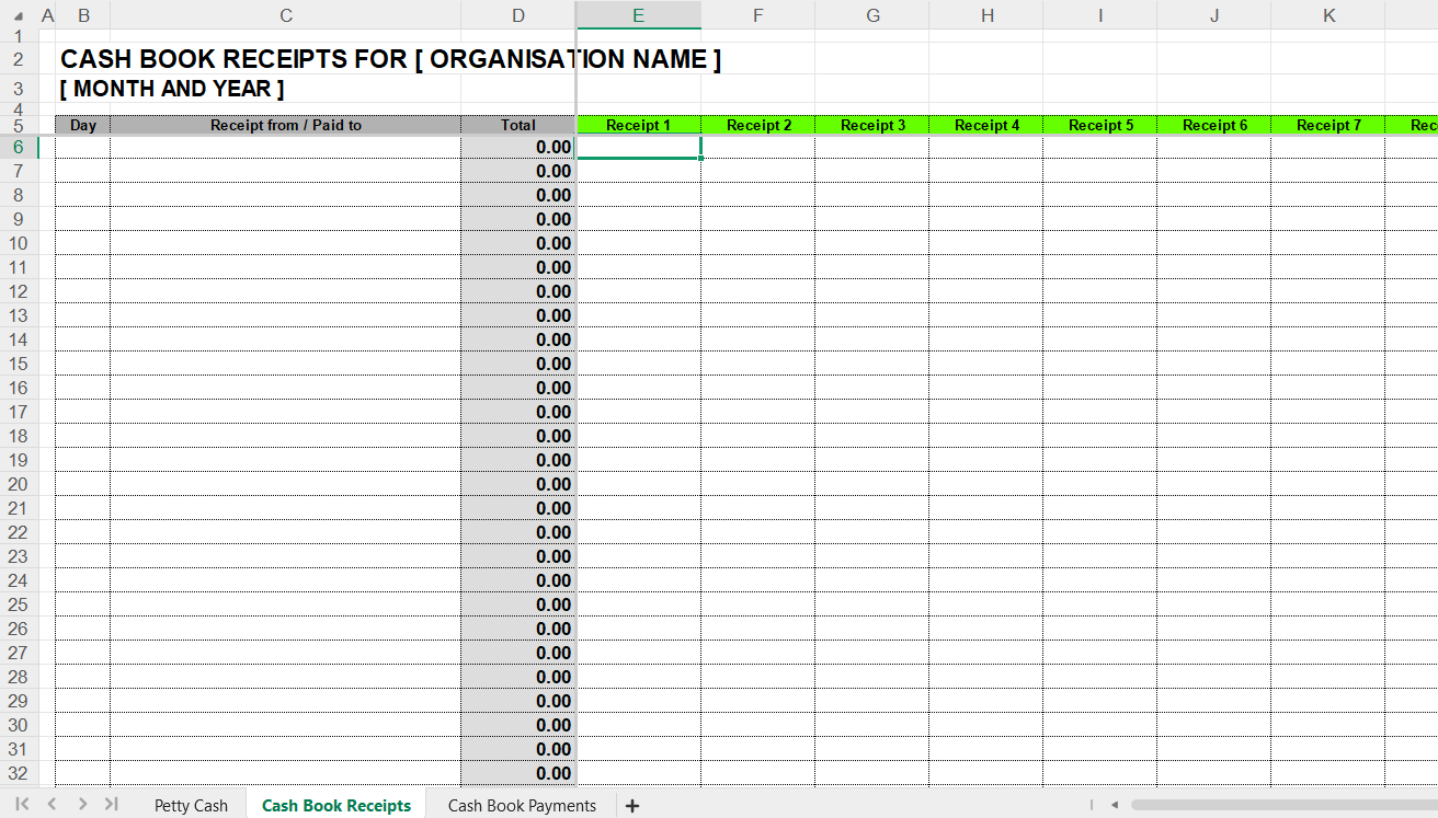 Cash Book and Petty Cash Combo Spreadsheet