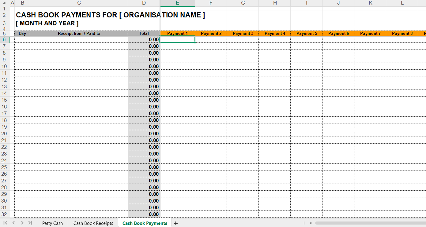 Cash Book and Petty Cash Combo Spreadsheet