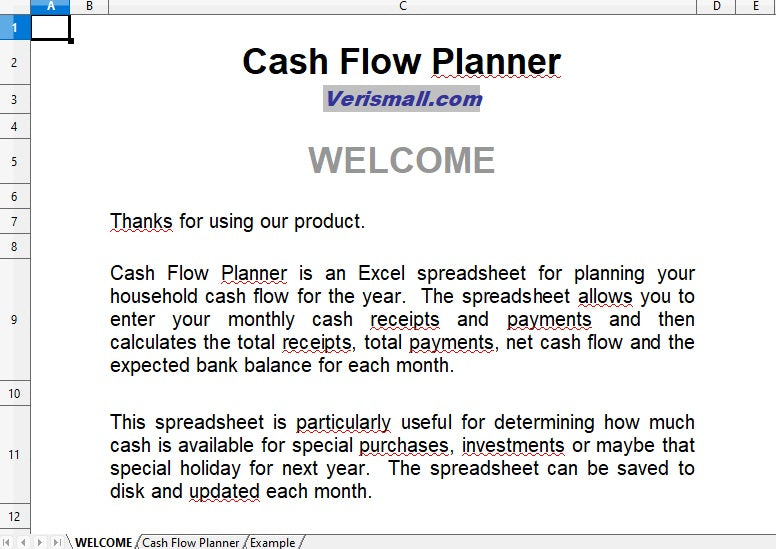 Cash Flow Planning Spreadsheet Template ***BEST SELLER*** – Verismall ...