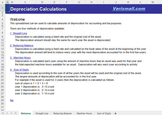Depreciation Methods Spreadsheet