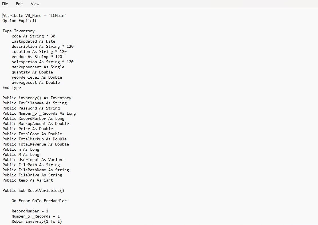 Inventory Control Software (Visual Basic Source Code)