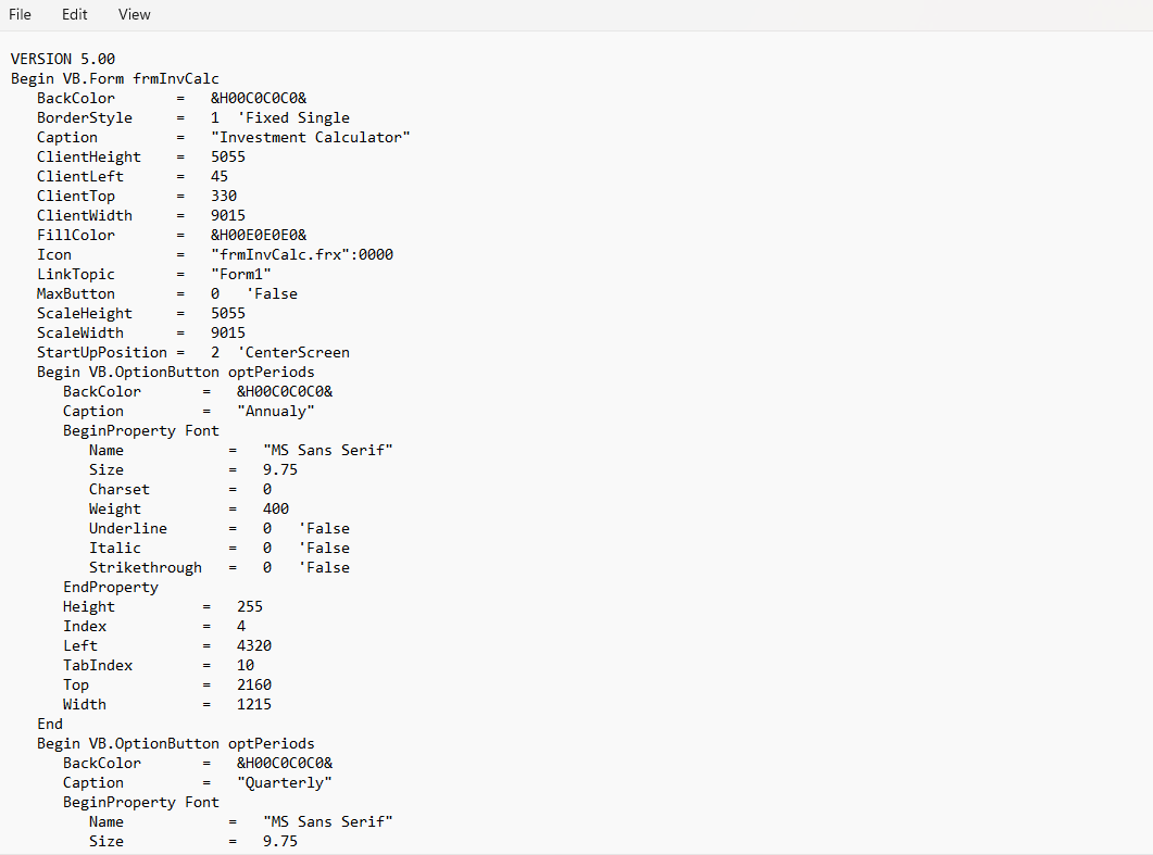 Investment Calculator (TVM calculator) Source Code