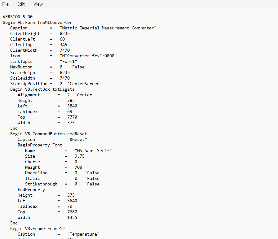 Imperial Metric Conversion Software Source Code