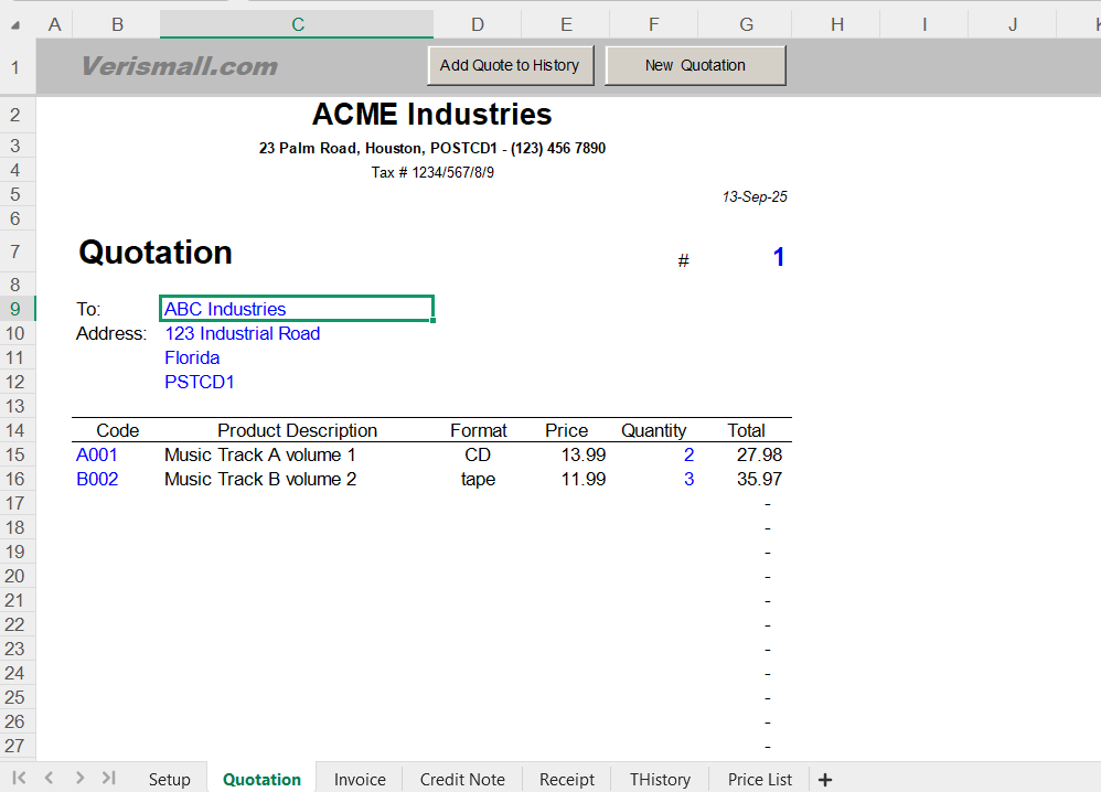 Tax Invoice Template Spreadsheet