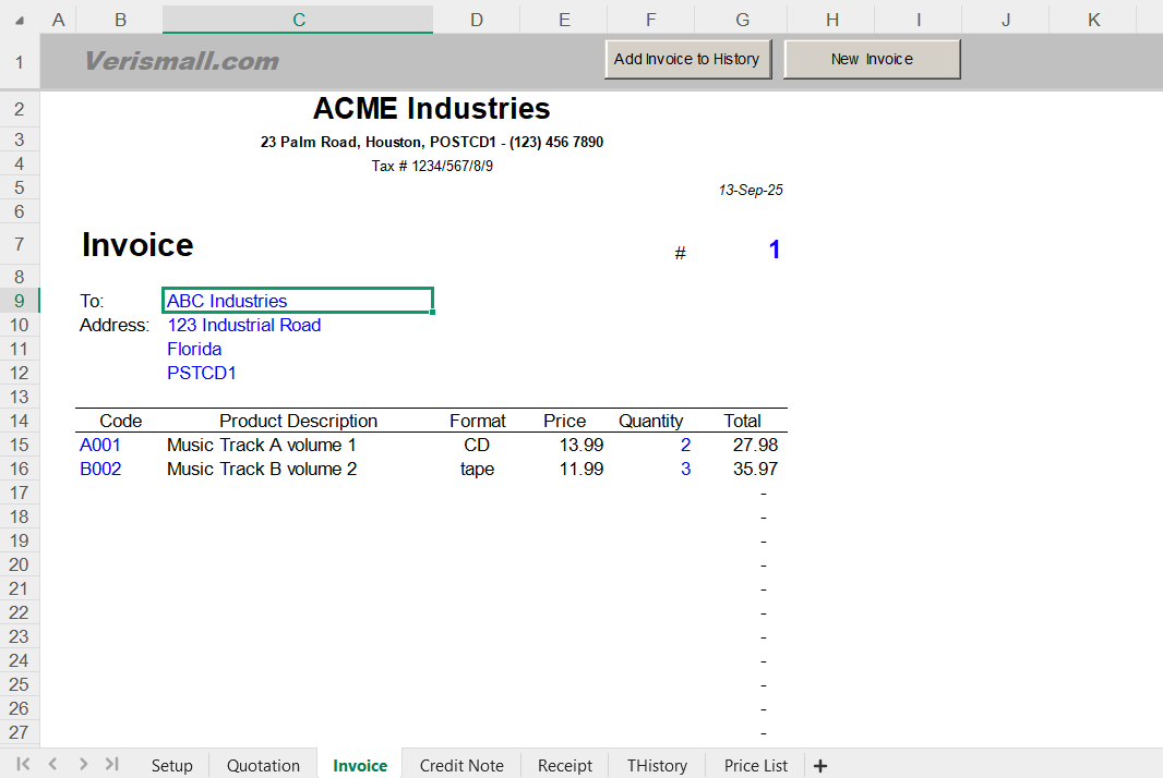 Tax Invoice Template Spreadsheet