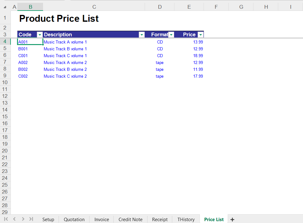 Tax Invoice Template Spreadsheet