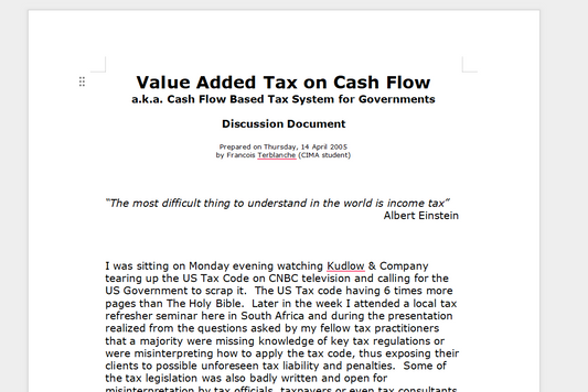 VAT On Cash Flow Discussion Document