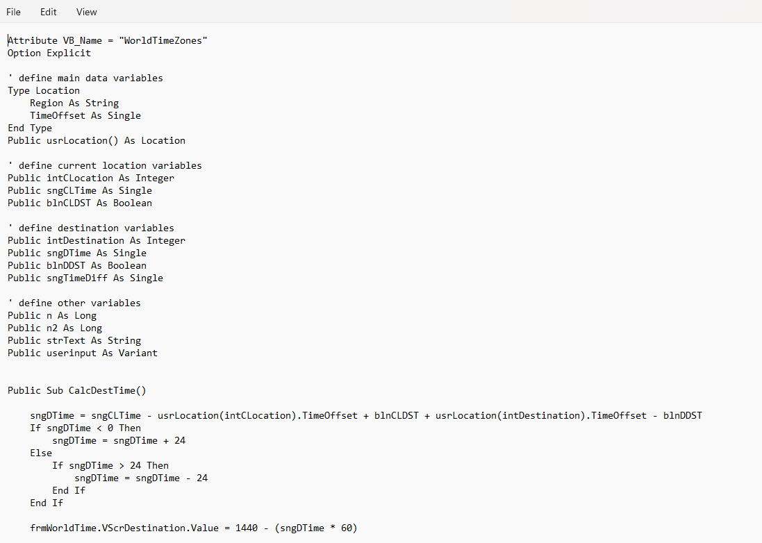 World Time Zone Calculator (Source Code)